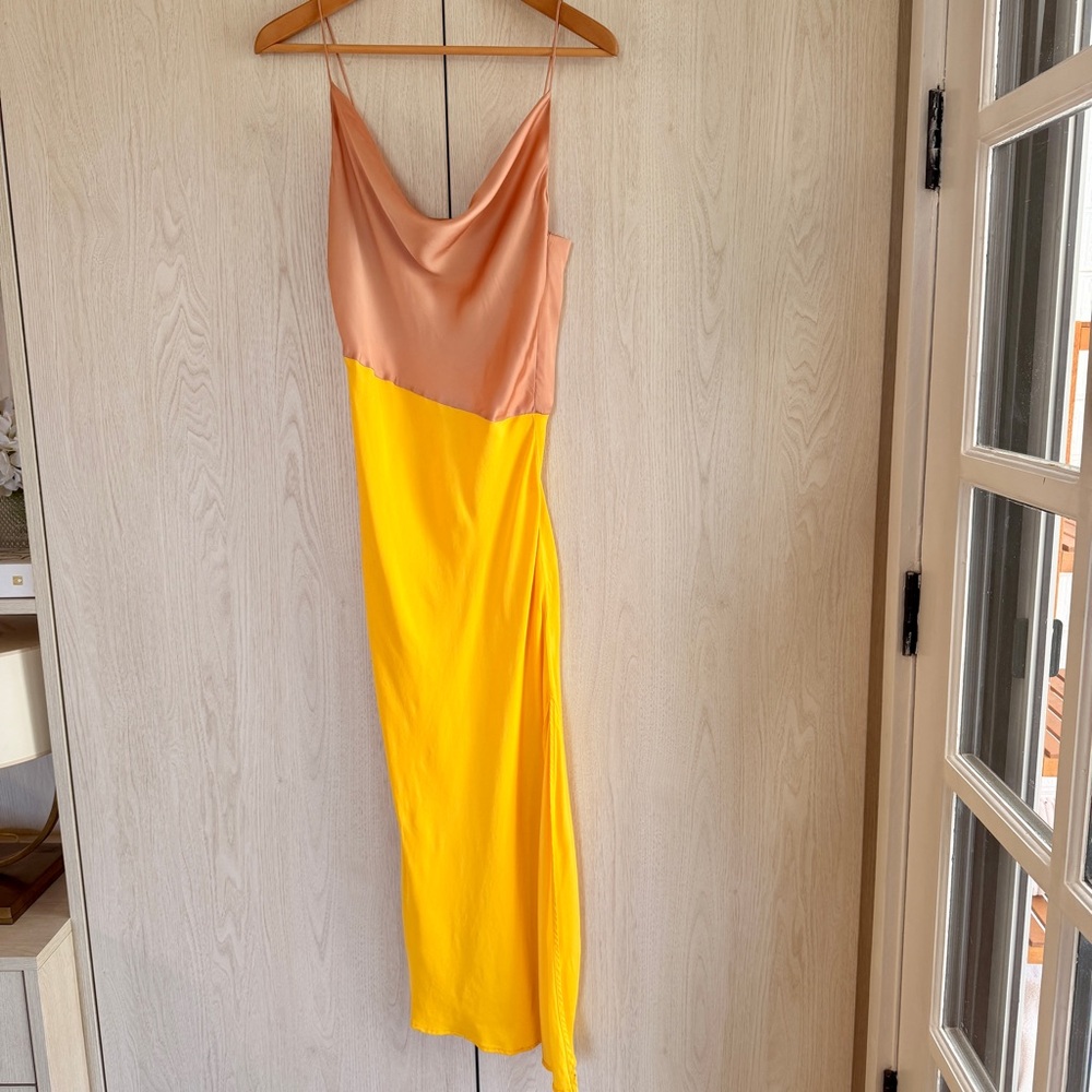 Zara whimsical rose & yellow color block draped cowl neck Slip midi Dress XS - Picture 7 of 13
